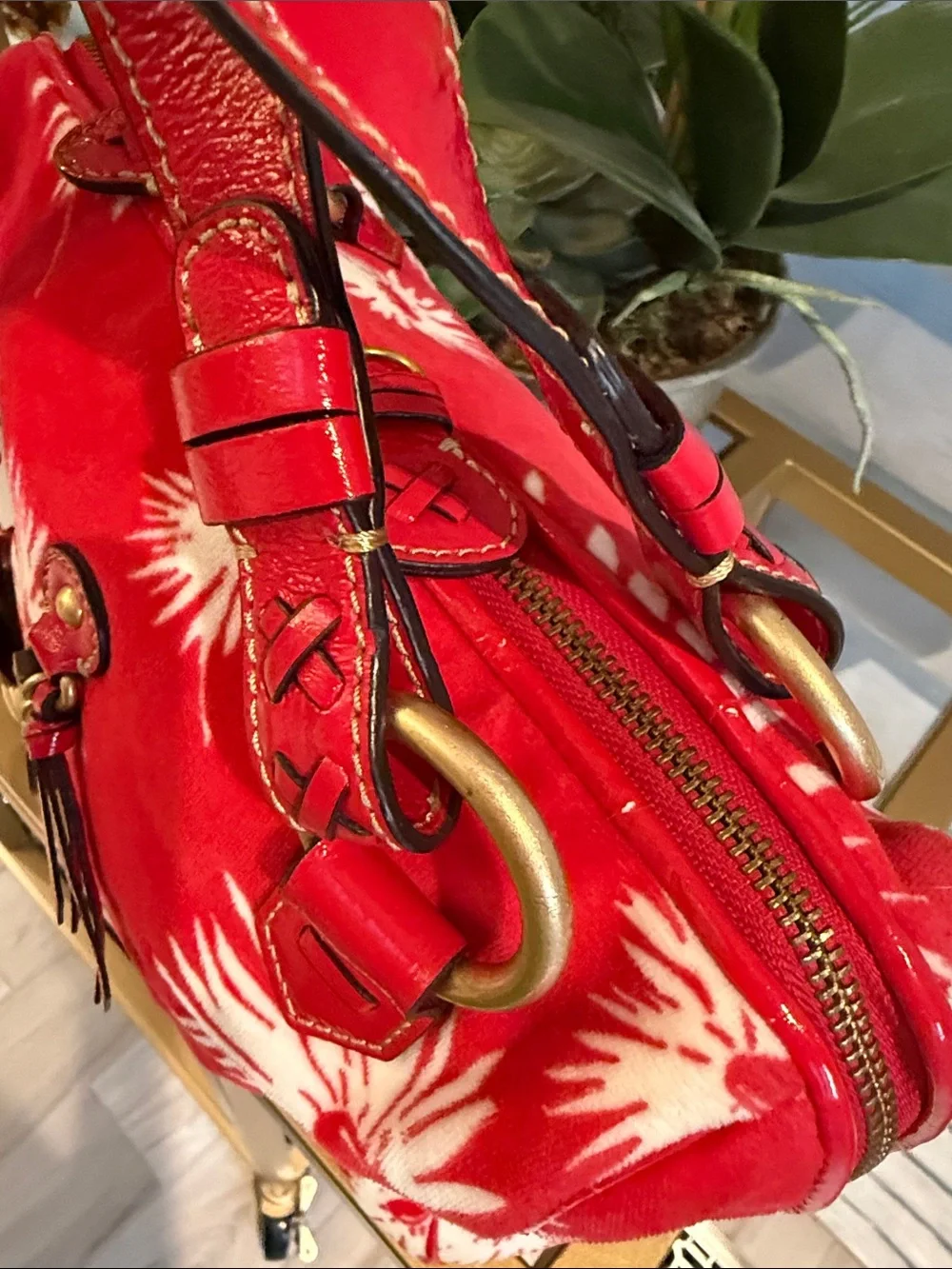 Juicy Couture Red Floral Satchel with Gold Charm